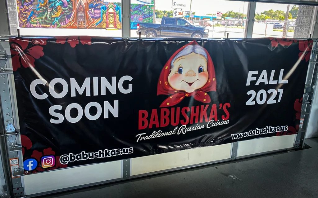 Custom signage service, custom banners for Babushkas.